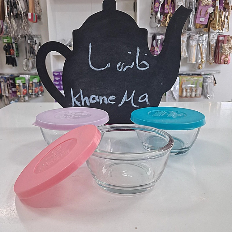 پیاله 3 عددی شیشه ای درب سیلیکونی رنگی
