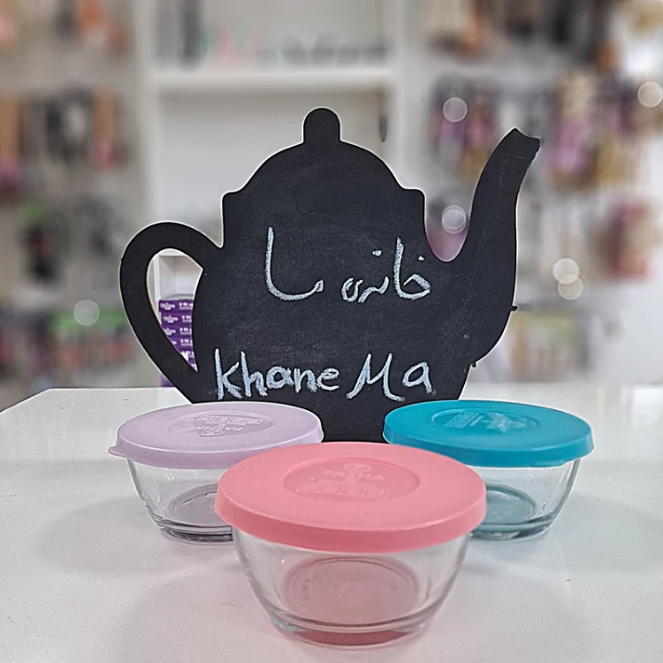 پیاله 3 عددی شیشه ای درب سیلیکونی رنگی