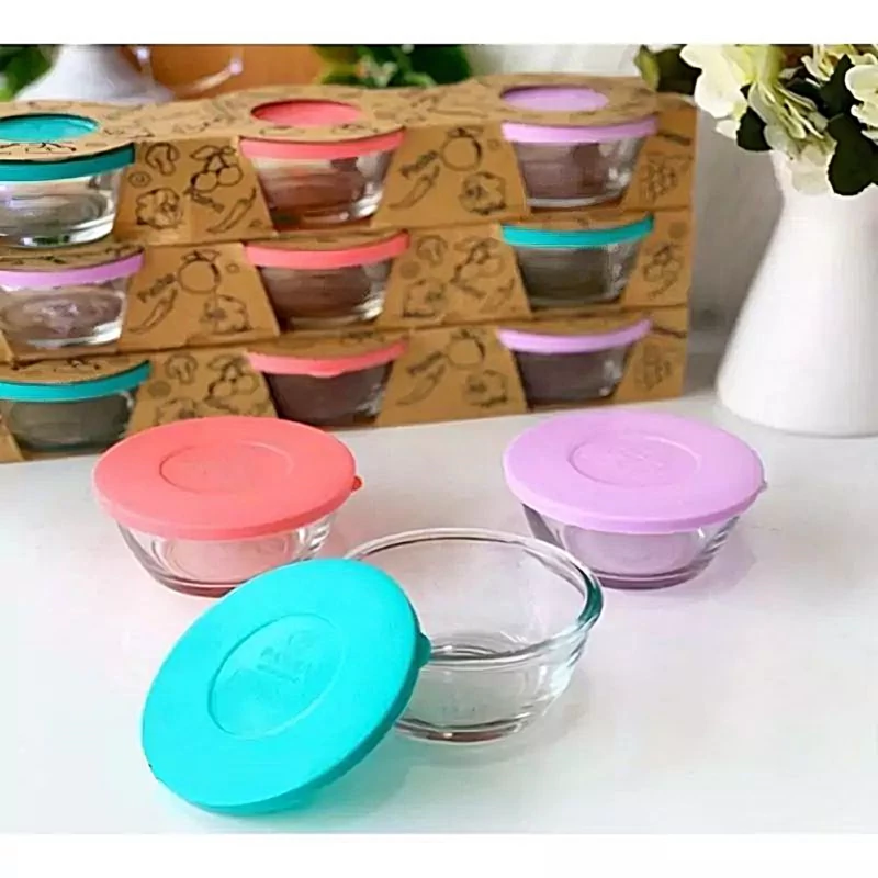 پیاله 3 عددی شیشه ای درب سیلیکونی رنگی