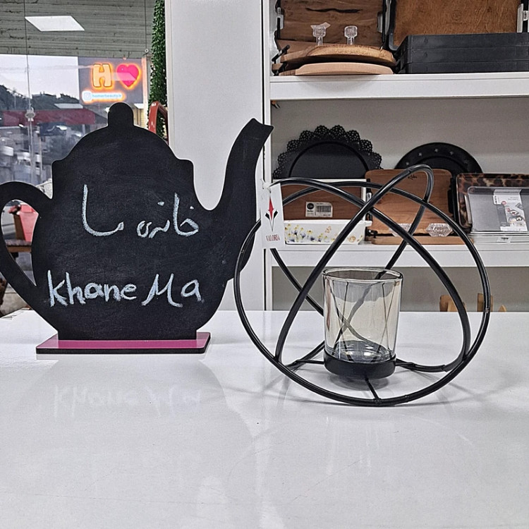 شمعدان فلزی مدل والریا رنگ مشکی دکوری