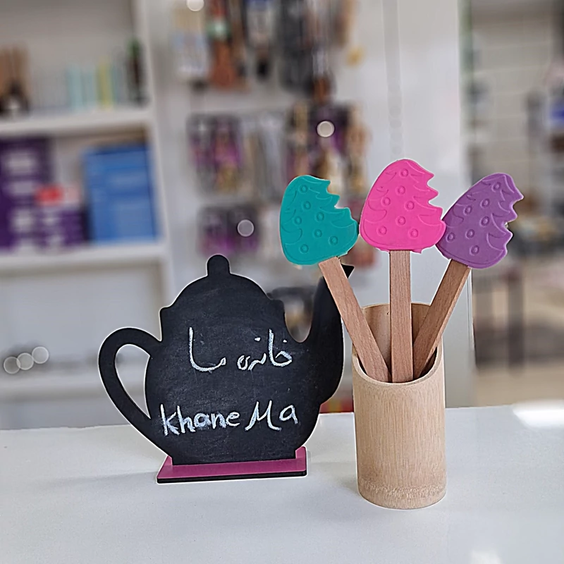 ابزار سیلیکونی رنگی دسته چوبی