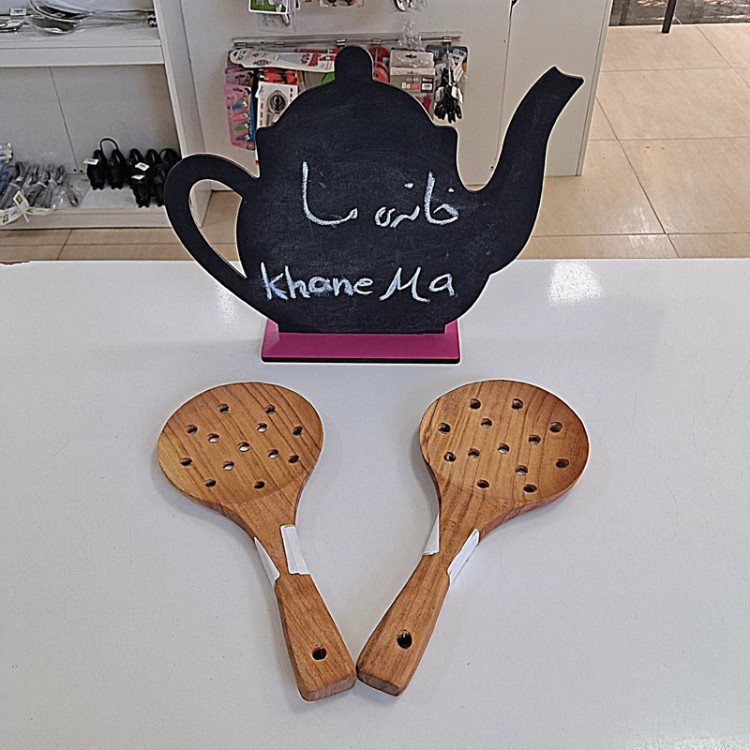 کفگیر پهن دسته کوتاه چوبی