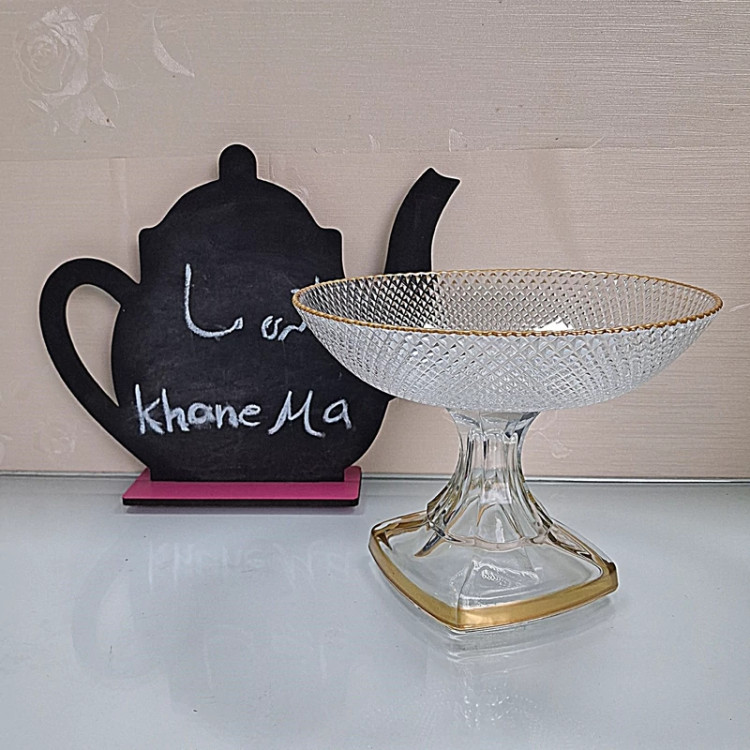 شکلات خوری پایه دار شیشه ای لب طلا