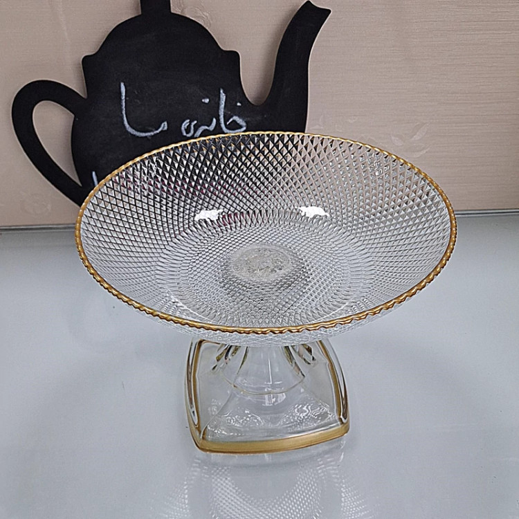شکلات خوری پایه دار شیشه ای لب طلا