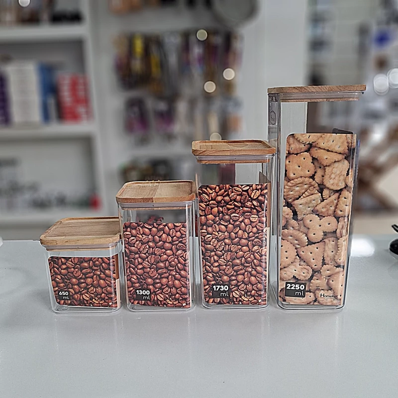 جا حبوباتی مربع درب چوبی هوم کت (4سایز)