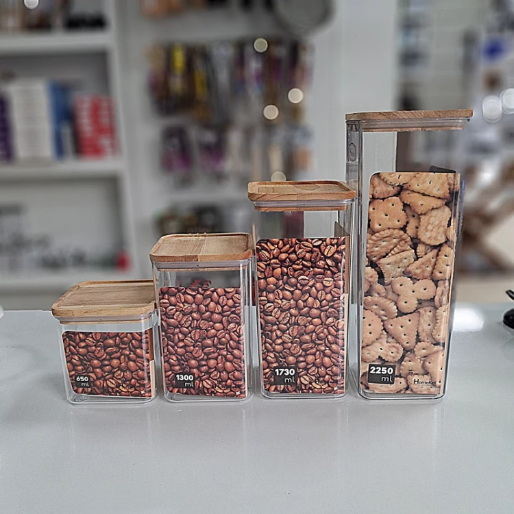 جا حبوباتی مربع درب چوبی هوم کت (4سایز)