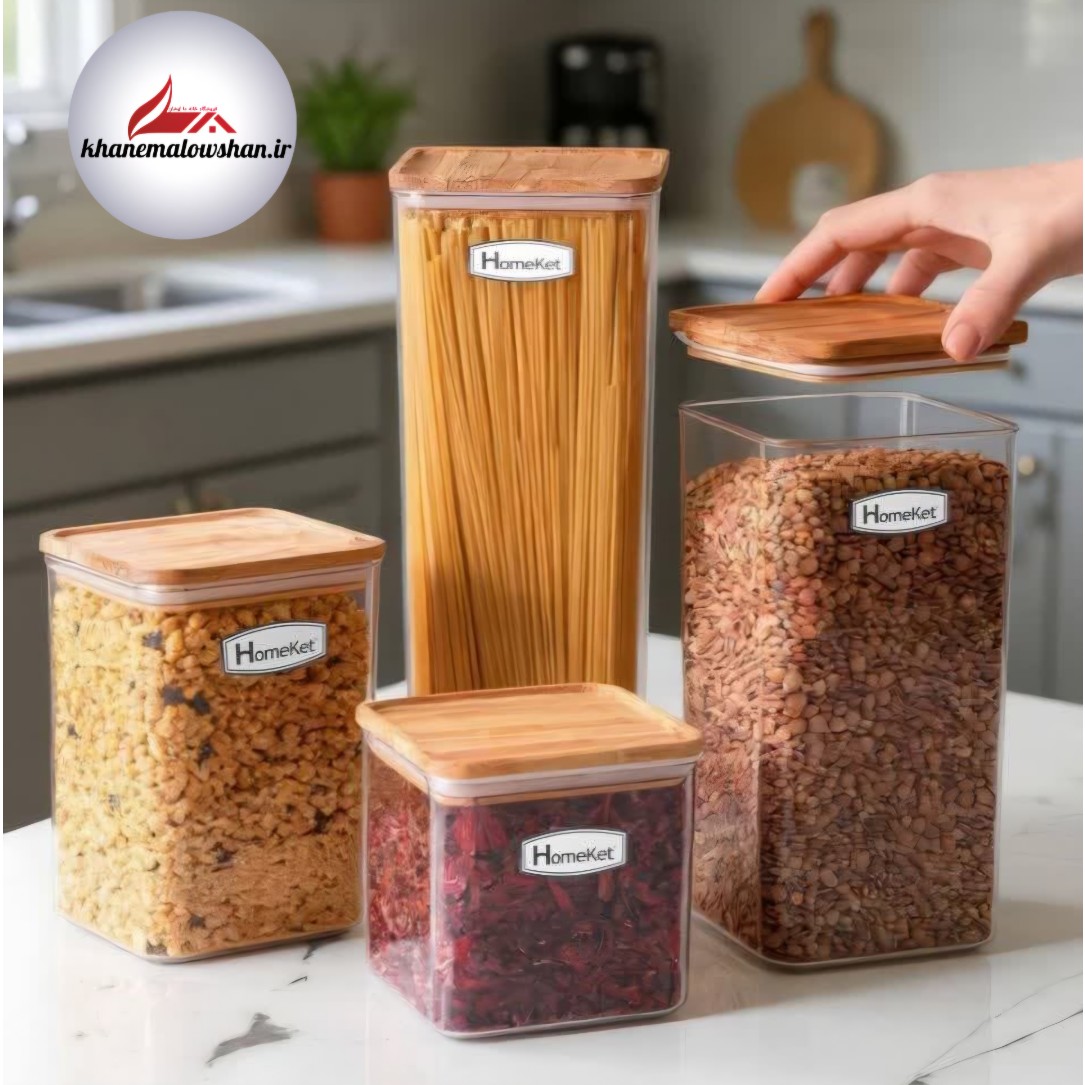 جا حبوباتی مربع درب چوبی هوم کت (4سایز)